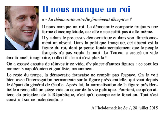 Macron : Juste analyse, décryptage exact d'un besoin national encore insatisfait ... A mettre sans cesse sous les yeux de son auteur inconséquent et des Français qui cherchent autre chose