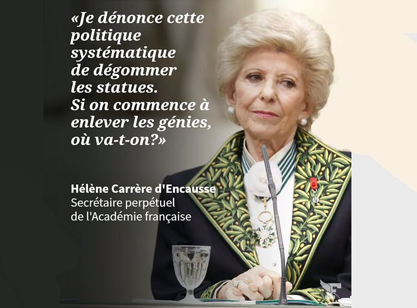 Hélène Carrère d'Encausse monte au créneau à propos d'une statue de  Voltaire « dégommée » à Paris VIe – JE SUIS FRANÇAIS